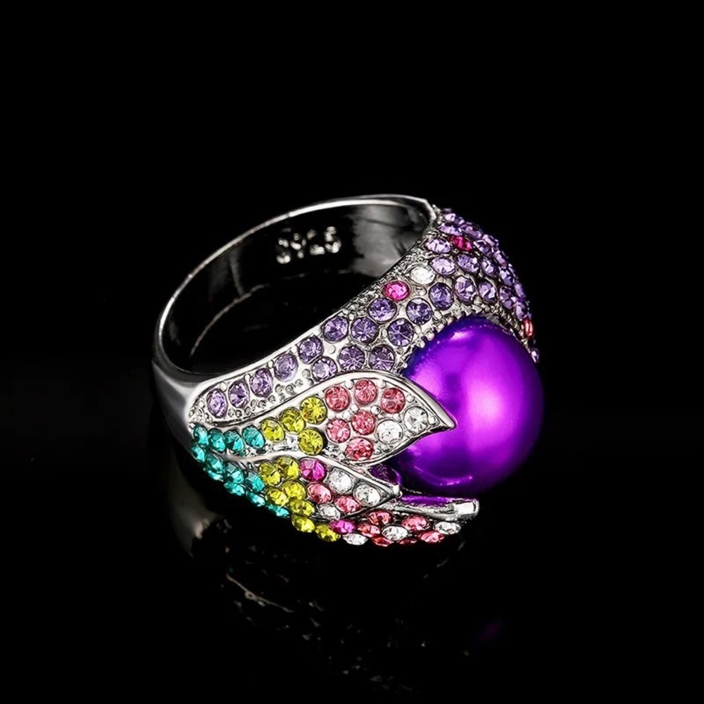 New Women’s 925 Silver Beautiful Diamond Purple Inlaid Ring - Picture 3 of 5